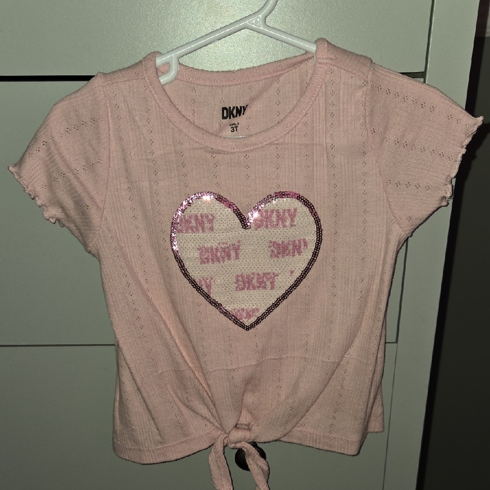 DKNY Pink Short Sleeve Tee with Heart Design